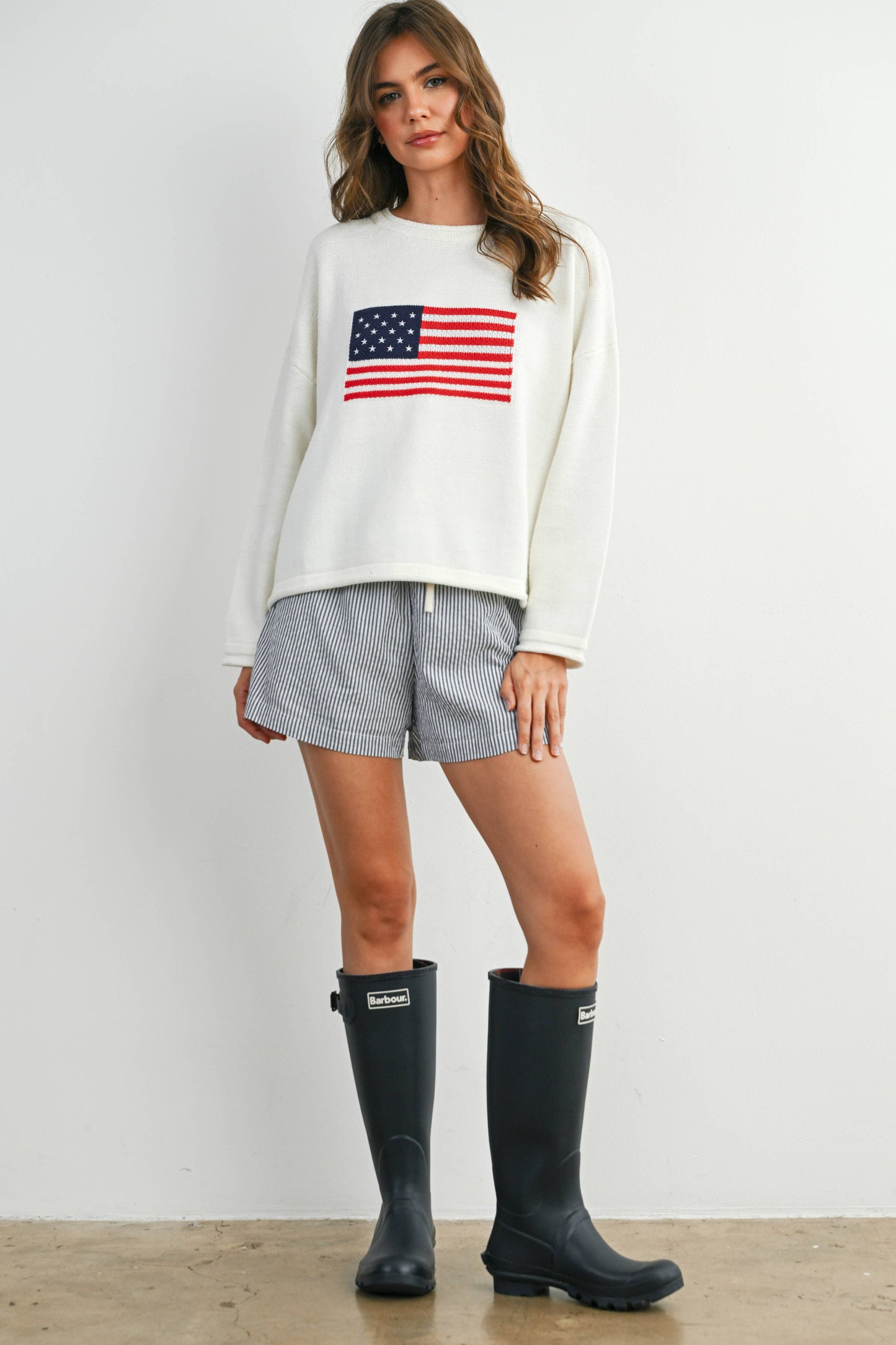 BUTTERMELON - Graphic Knit Long Sleeve Top - BMW7907 - NAVY MULTI / S