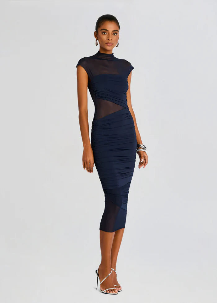 TABITHA MESH RUCHED MIDI DRESS
SEROYA
