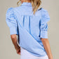 Collared Neckline Puff Sleeve Stripe Print Blouse Top