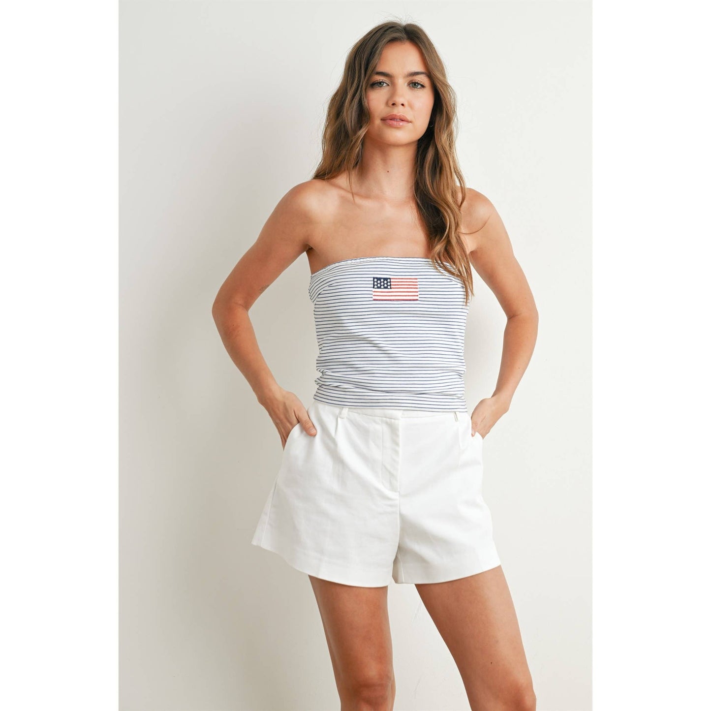 BUTTERMELON - Stars and Stripes Tube Top - BMT7755 - IVORY / BLUE / M