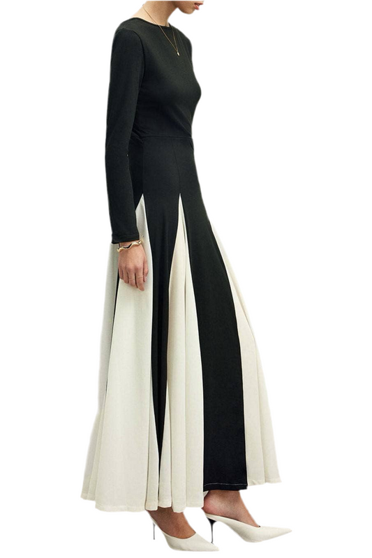 Rosa Clothing - Demure Color Block Flowy Long Sleeve Dress