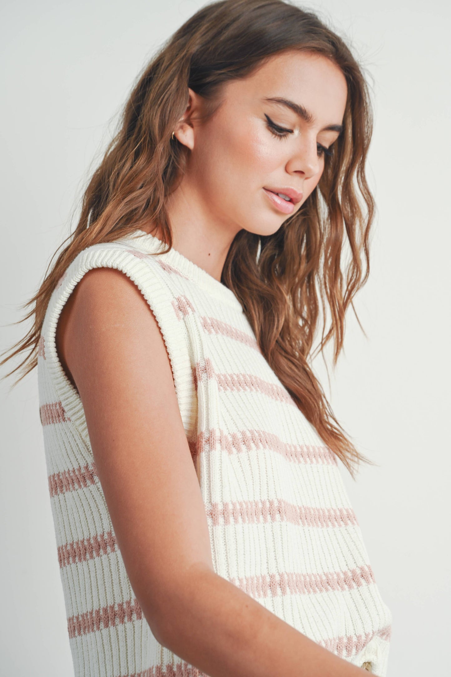 Crew Neck Striped Knit Tank Top
