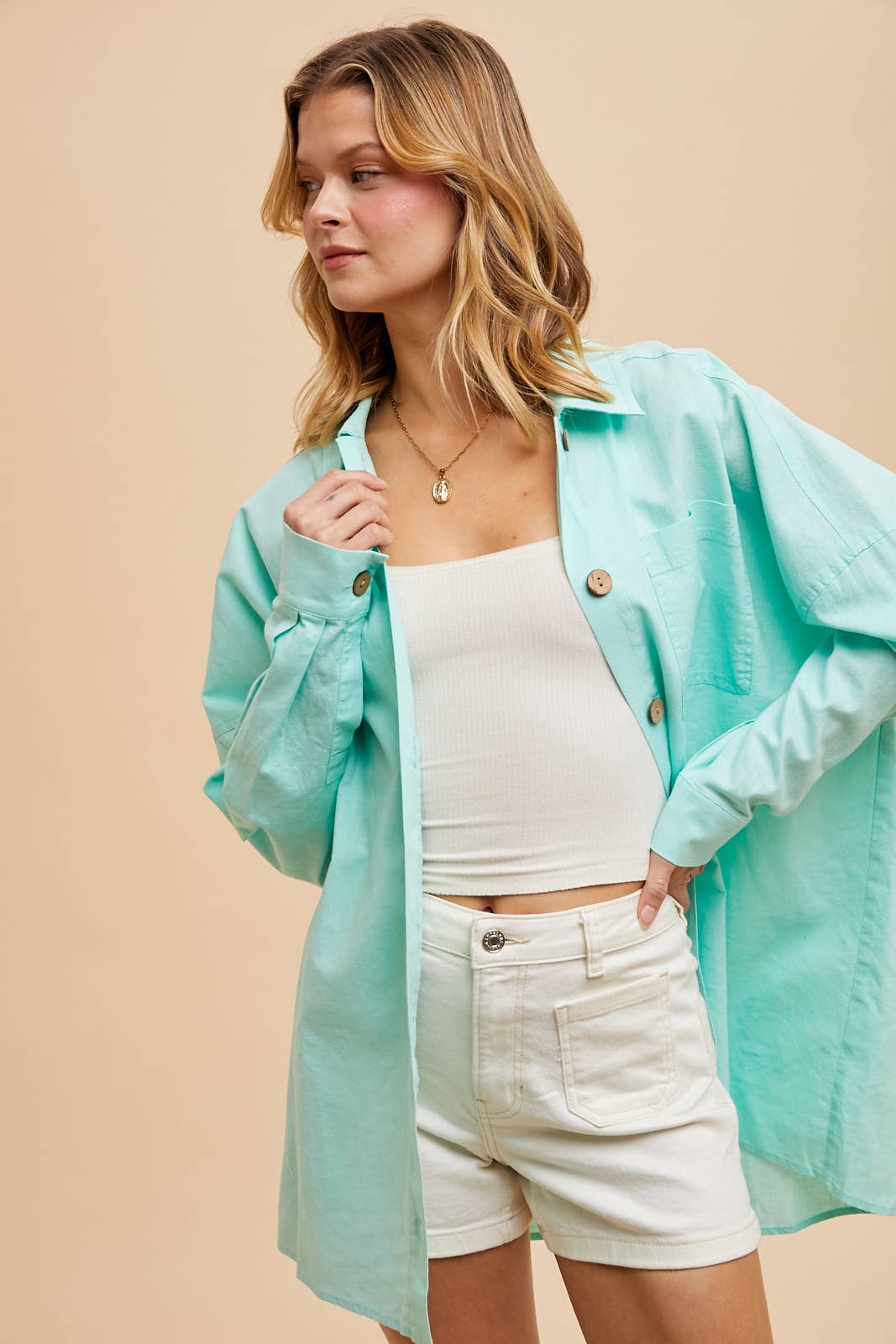 LINEN BLEND BUTTON DOWN