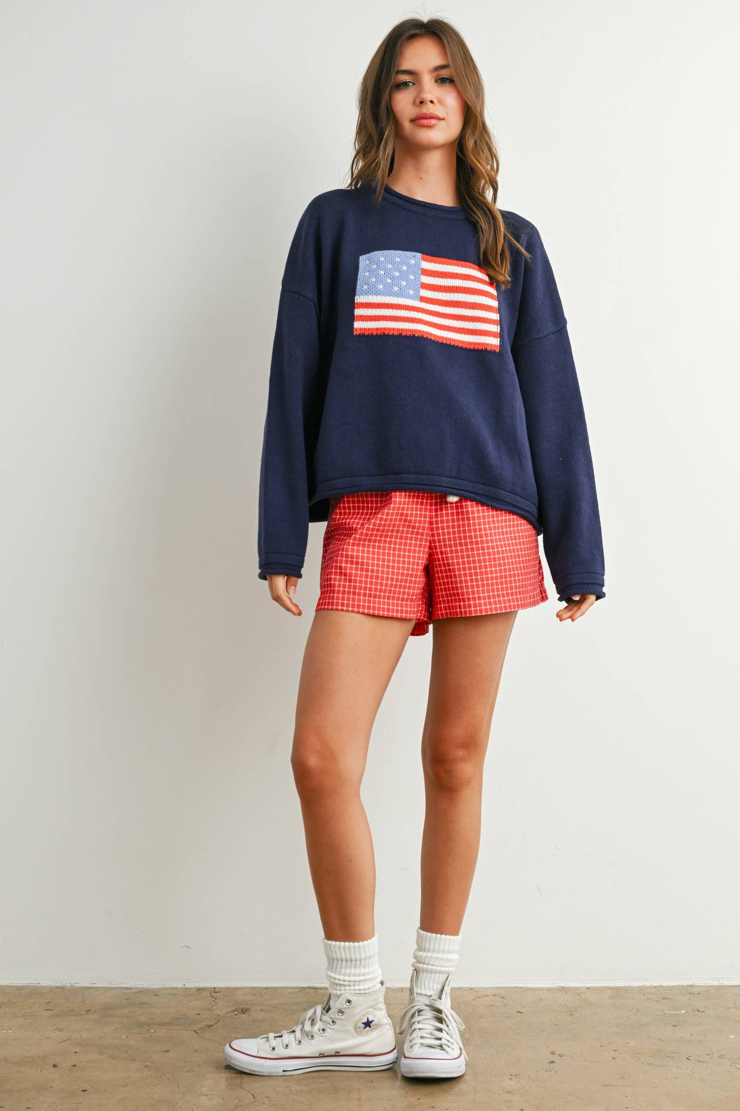 BUTTERMELON - Graphic Knit Long Sleeve Top - BMW7907 - NAVY MULTI / M