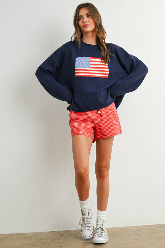 BUTTERMELON - Graphic Knit Long Sleeve Top - BMW7907 - NAVY MULTI / L