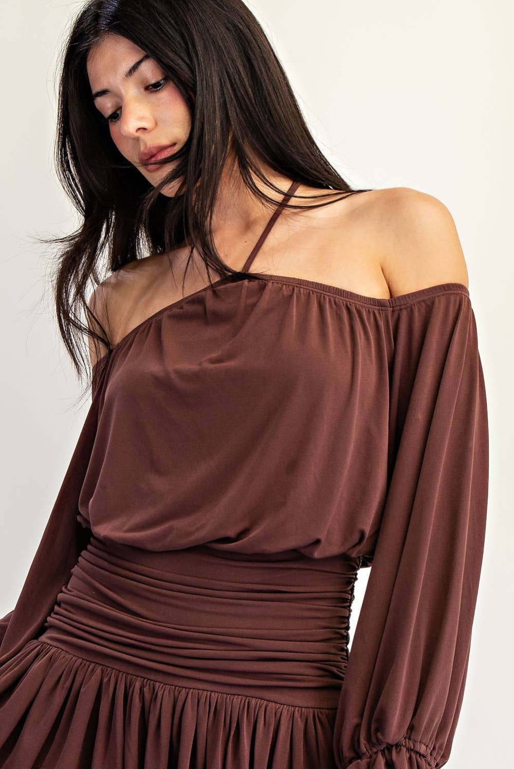 Edit by Nine - Off the Shoulder and Halter Neck Knit Ruffled Mini Dress