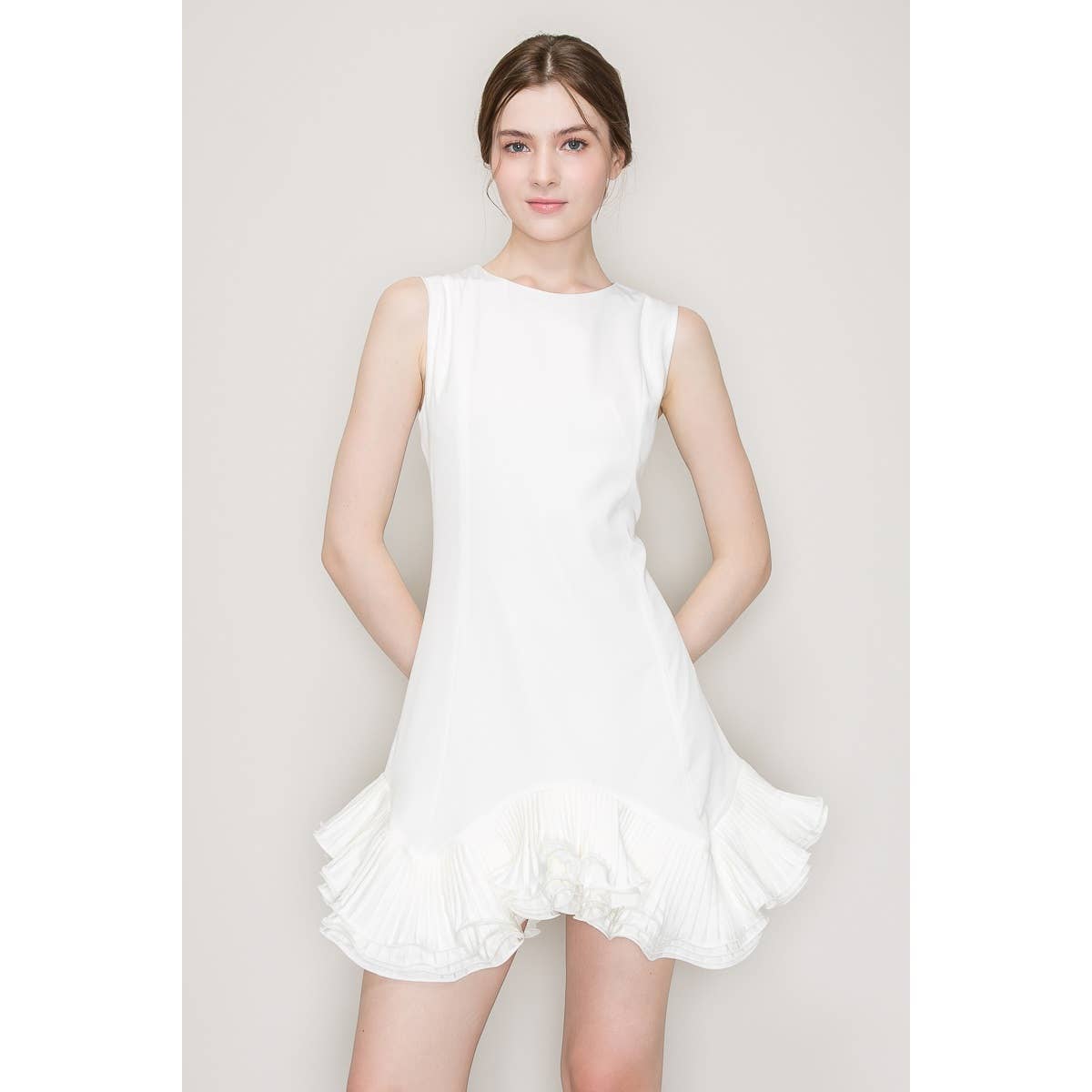 Flutter Ruffle Hemline Sleeveless Mini Dress