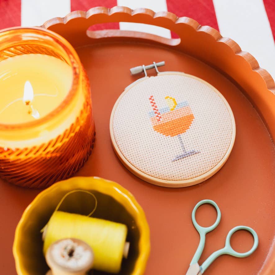 Cotton Clara Craft Kits & Supplies - Aperol Cocktail Beginner Counted Cross Stitch Kit