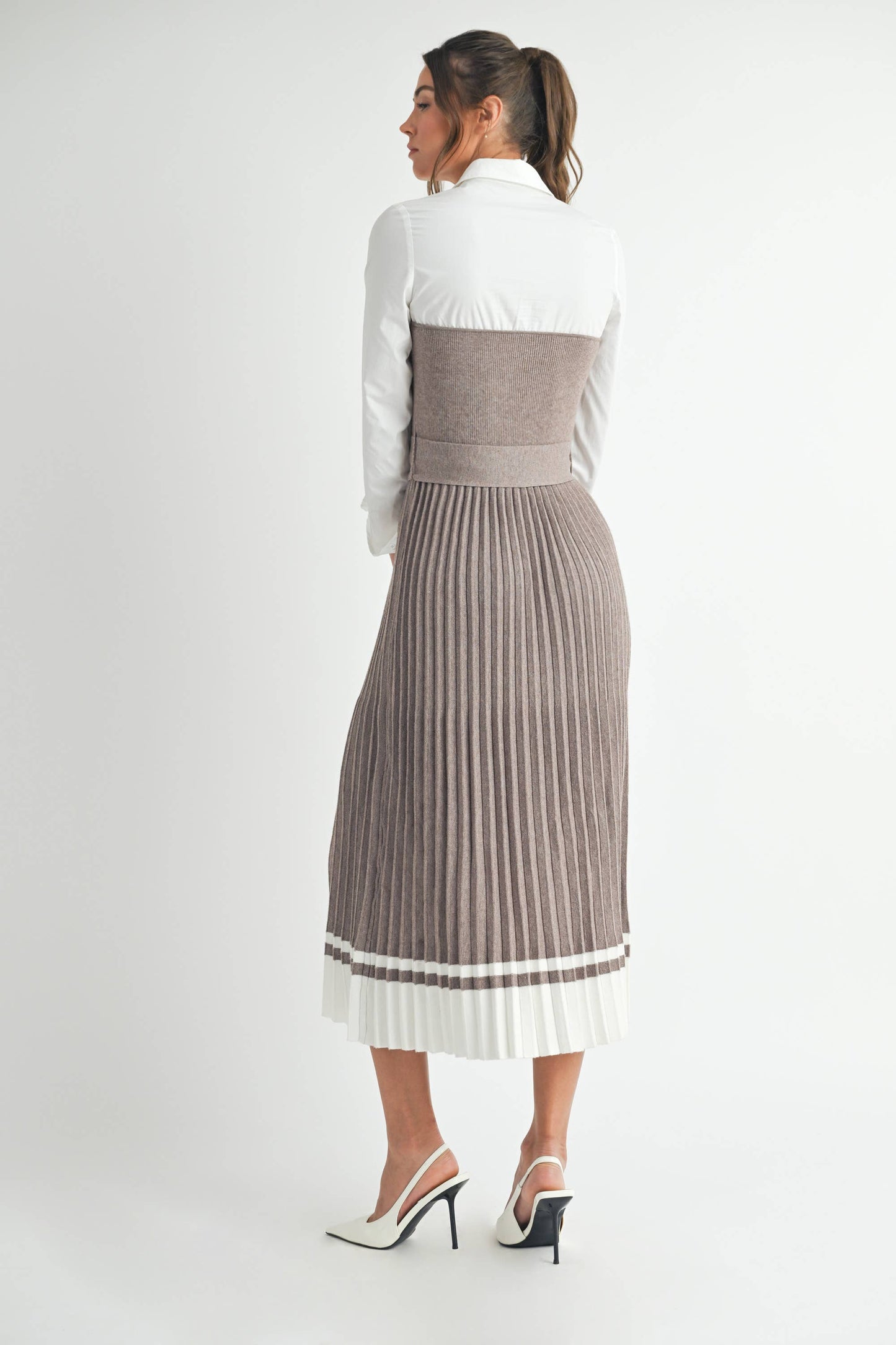 Endless Blu - Pleated Sweater Shirt Midi Dress