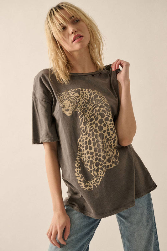 Vintage Canvas - Cheeta Mineral-Washed Oversized Graphic Tee