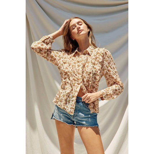 Floral Print Frilly Blouse