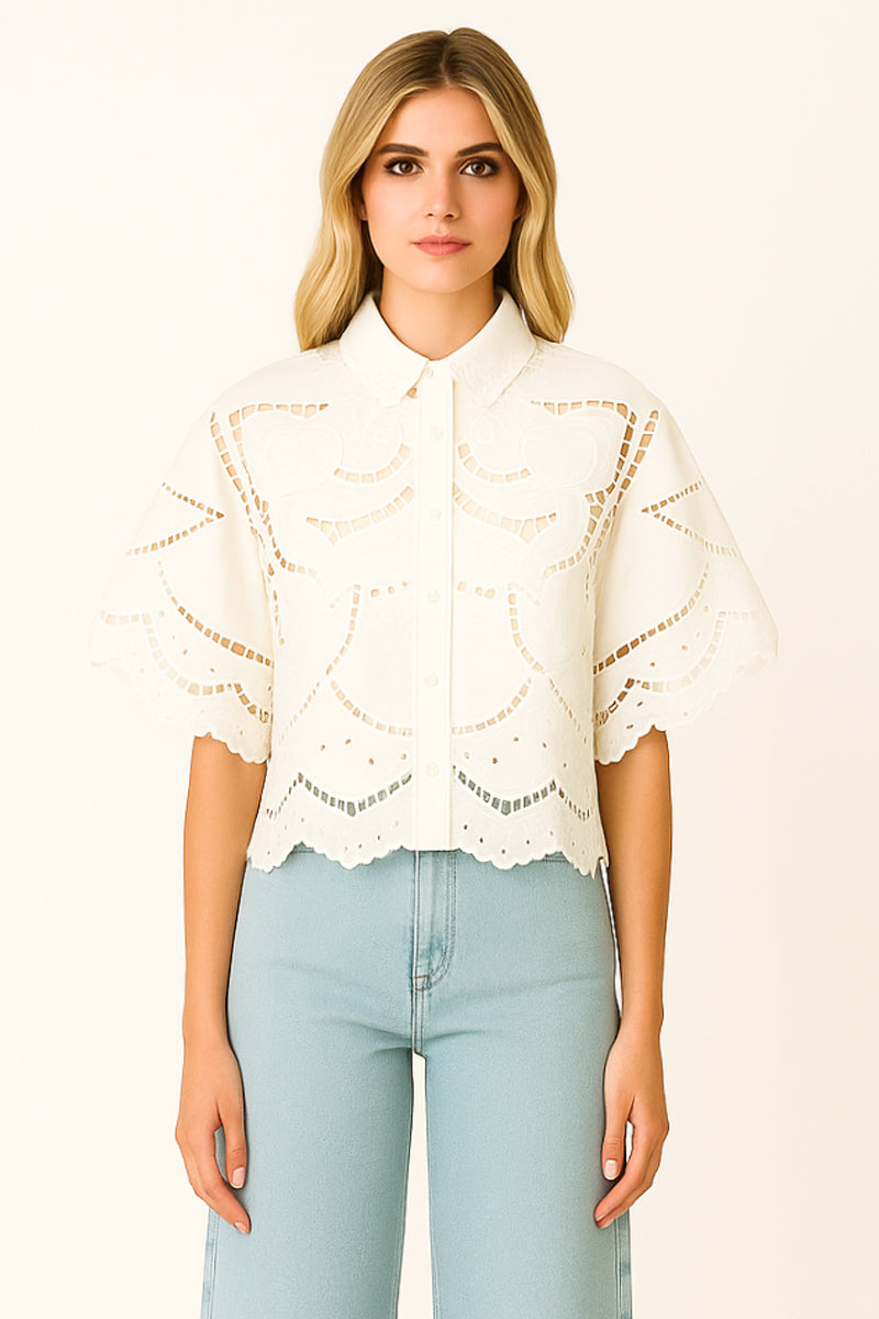 CHEMISE MC AVEC BRODERIES