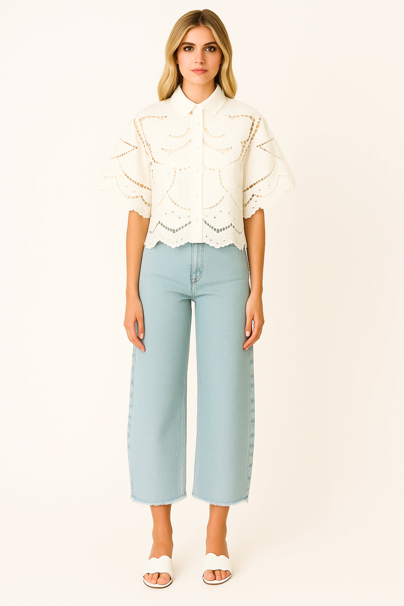 CHEMISE MC AVEC BRODERIES