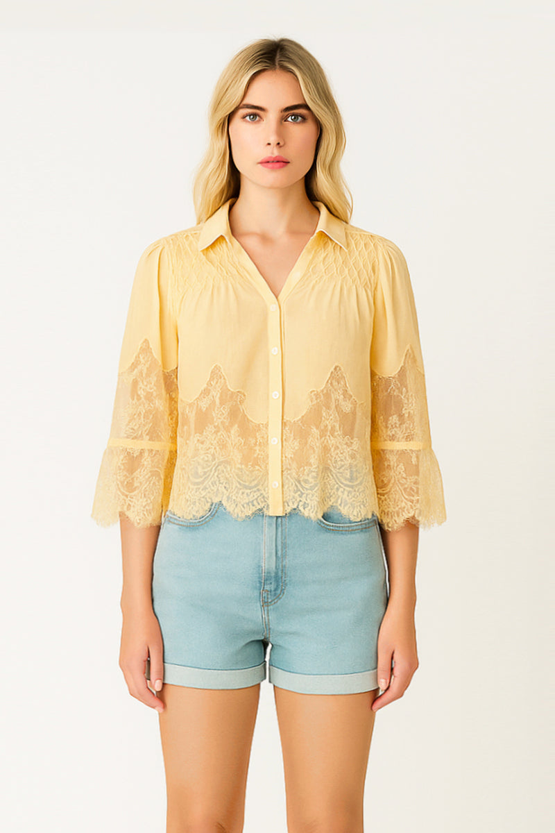 CHEMISE MC COL V AVEC DENTELLE