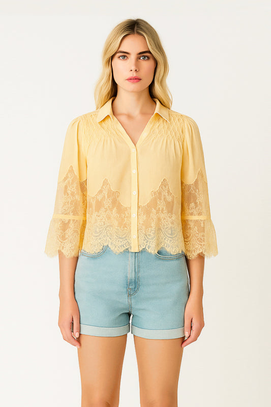 CHEMISE MC COL V AVEC DENTELLE