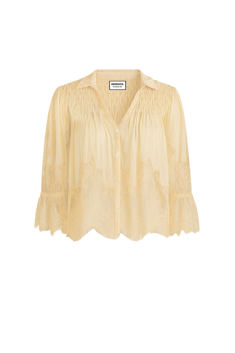 CHEMISE MC COL V AVEC DENTELLE