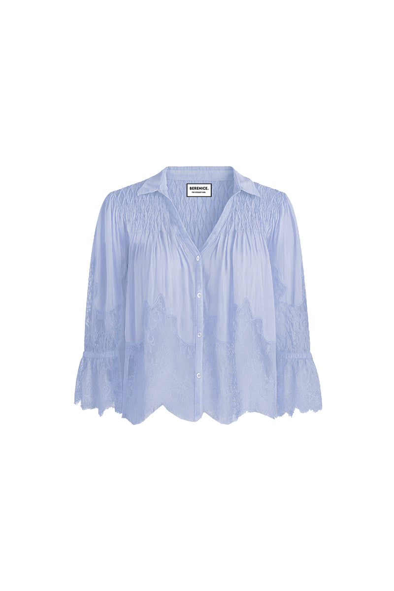 CHEMISE MC COL V AVEC DENTELLE