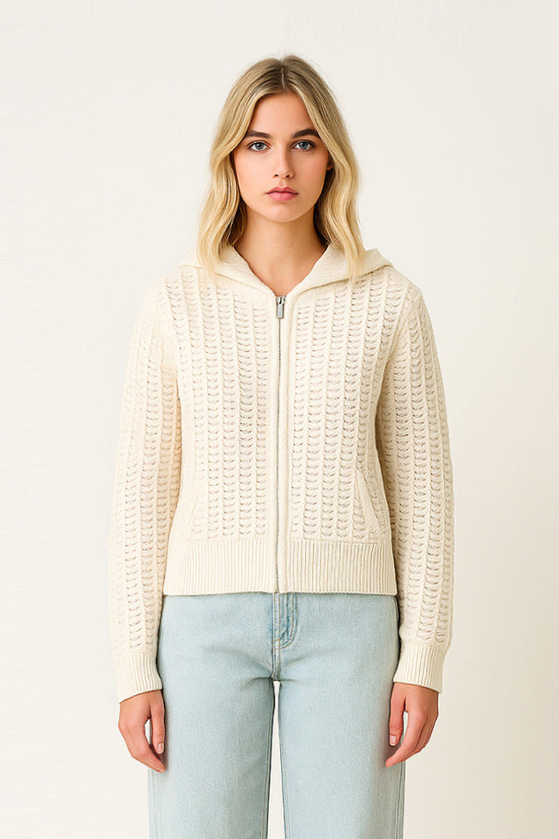 GILET CAPUCHE MAILLE FANTAISIE