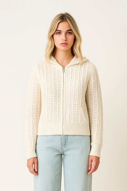 GILET CAPUCHE MAILLE FANTAISIE