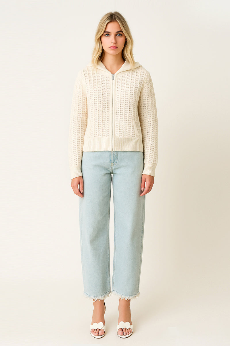 GILET CAPUCHE MAILLE FANTAISIE
