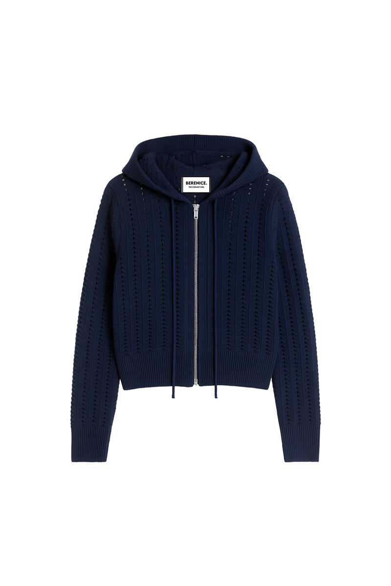 GILET CAPUCHE MAILLE FANTAISIE