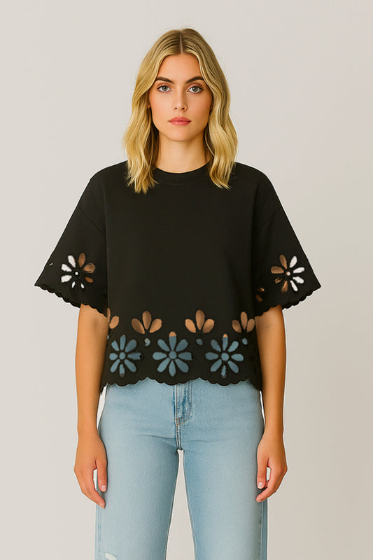 TSHIRT MC AVEC DECOUPES FLEURS