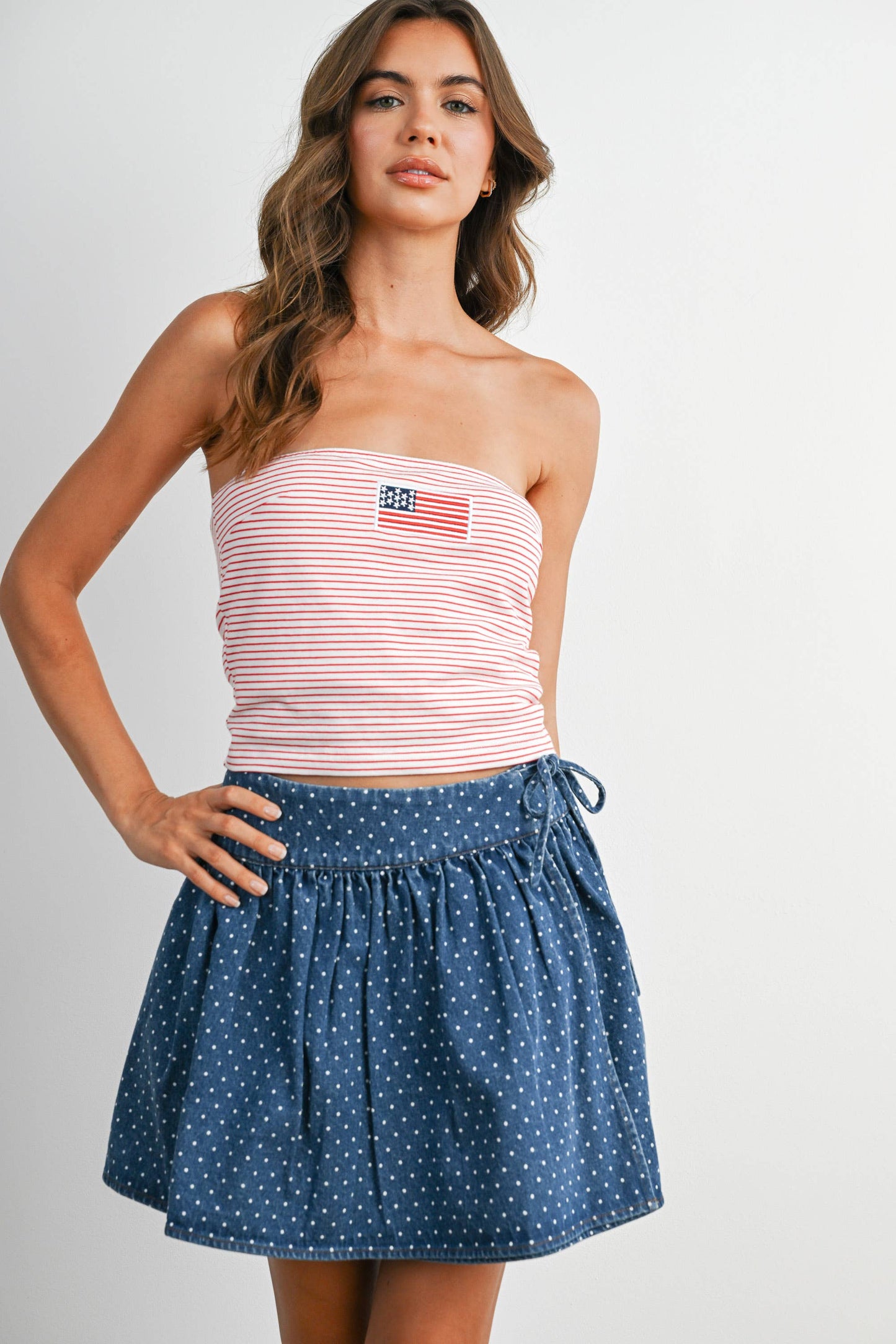 BUTTERMELON - Stars and Stripes Tube Top - BMT7755 - IVORY / BLUE / M