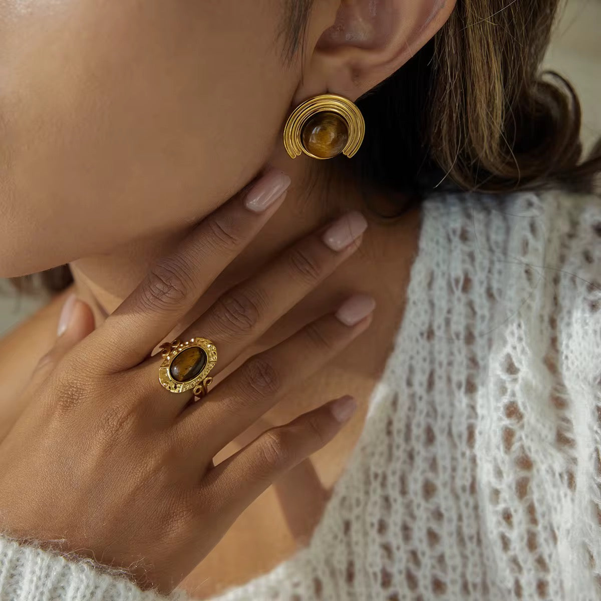 Vintage Ribbed Tiger’s Eye Earrings
