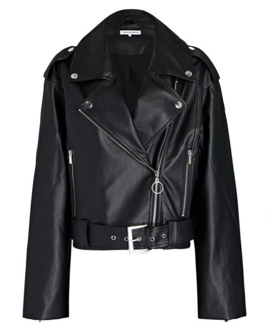Weworewhat Cropped Faux Leather Moto Jacket