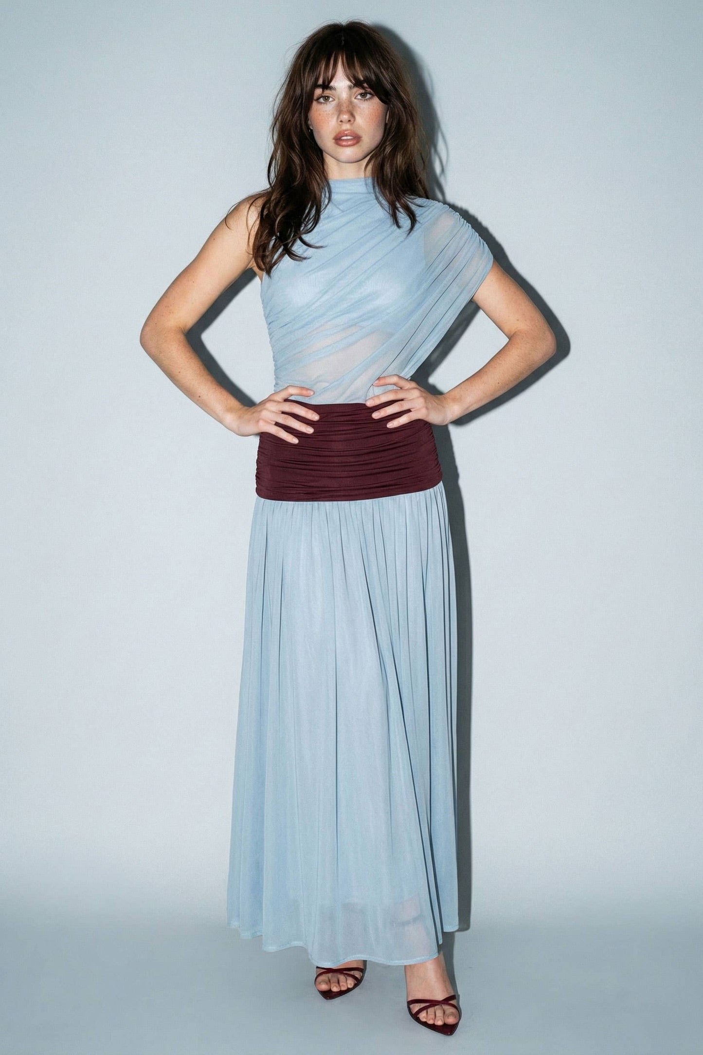 SKYLAR ROSE - Colorblock Mesh Maxi Dress with Contrast Waist - LIME / L