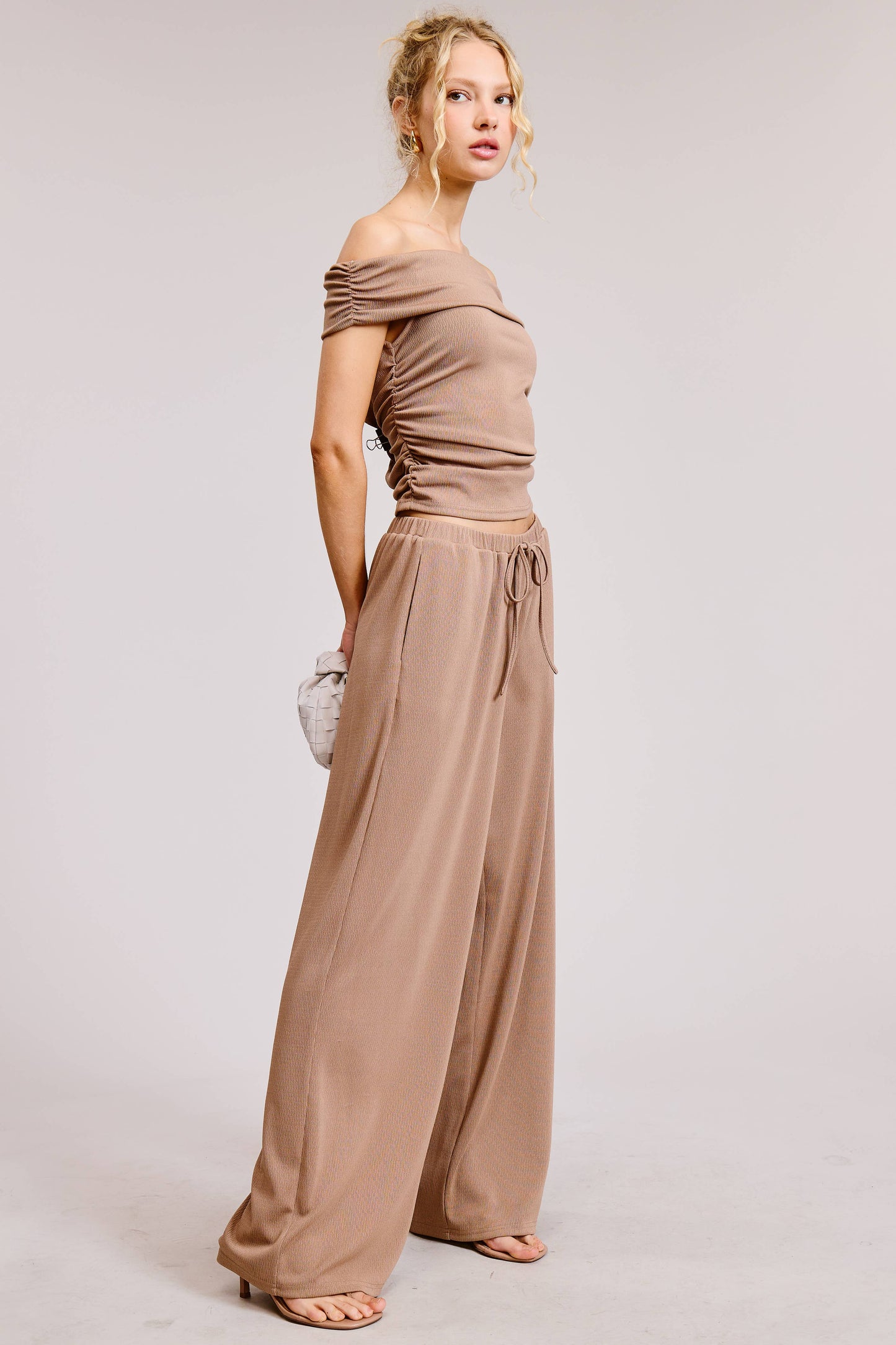 Mimosa - Off Shoulder Pants Set with Ruched Top