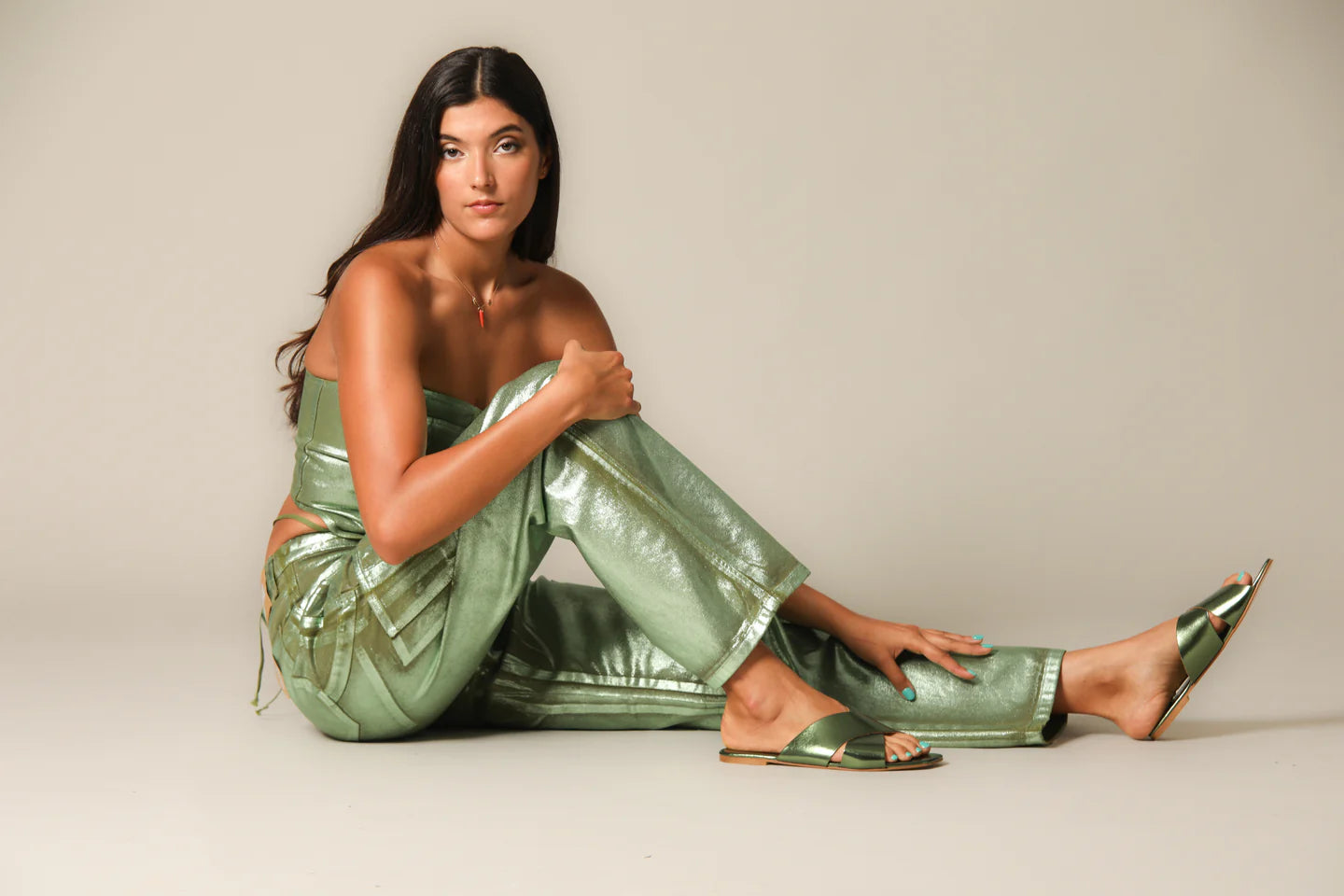 Iridescent Green Carpenter Pants
