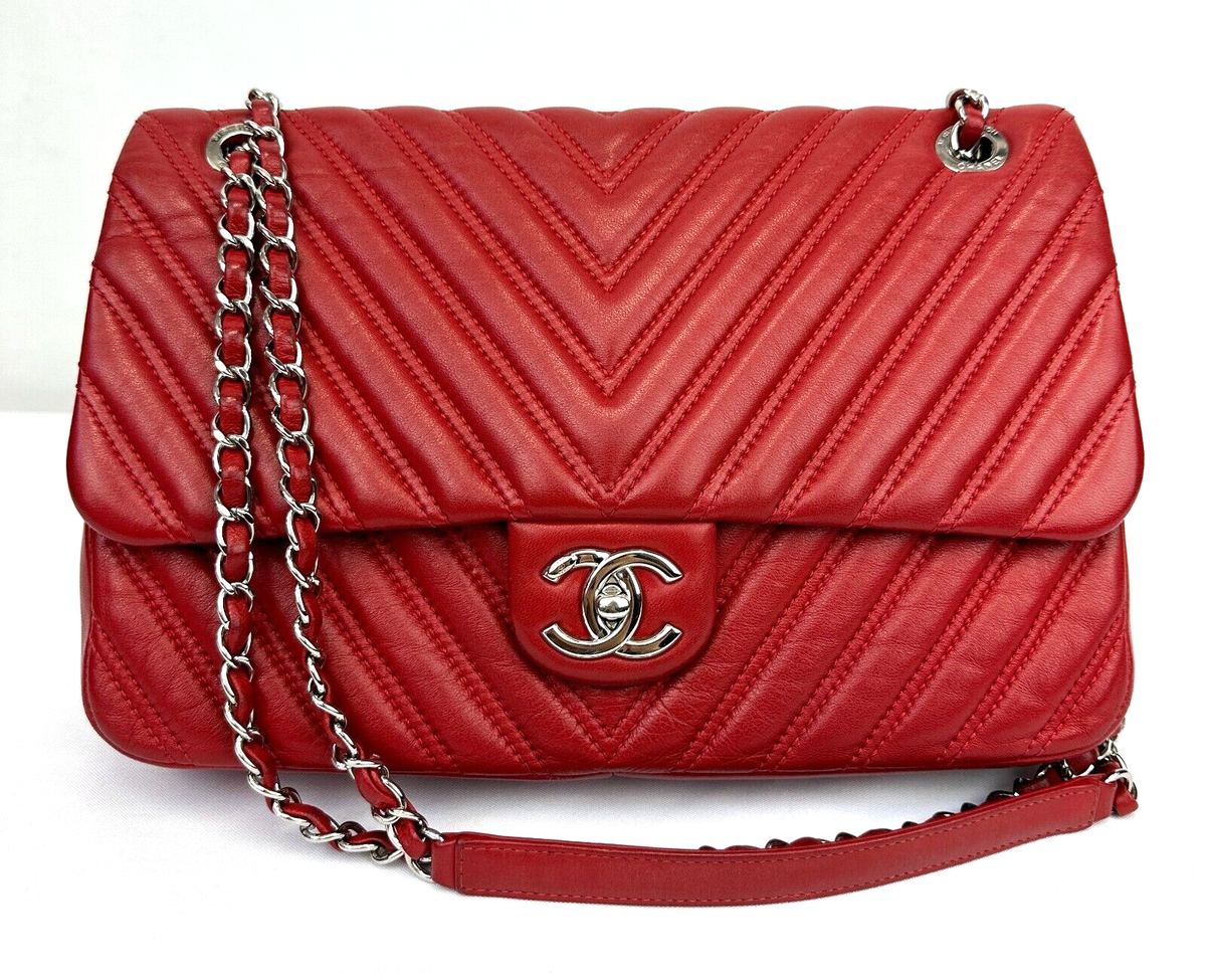 Chanel Classic Double Flap Bag – Red Quilted Lambskin with Silver Hardware