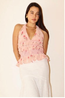 Floral Blush Button Halter Top