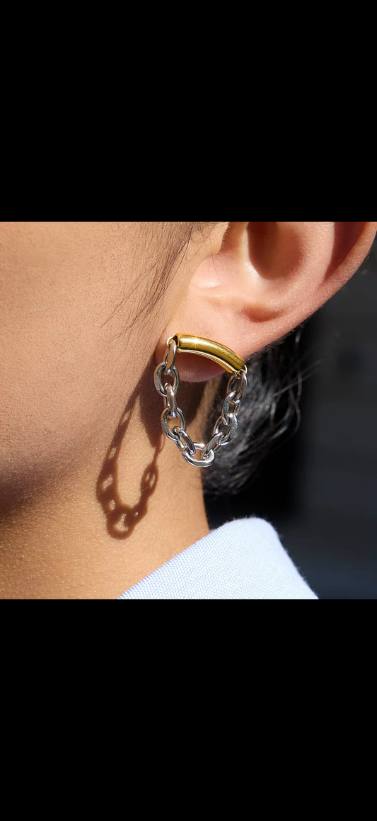 Two-Tone Chain Link Hoop Earrings