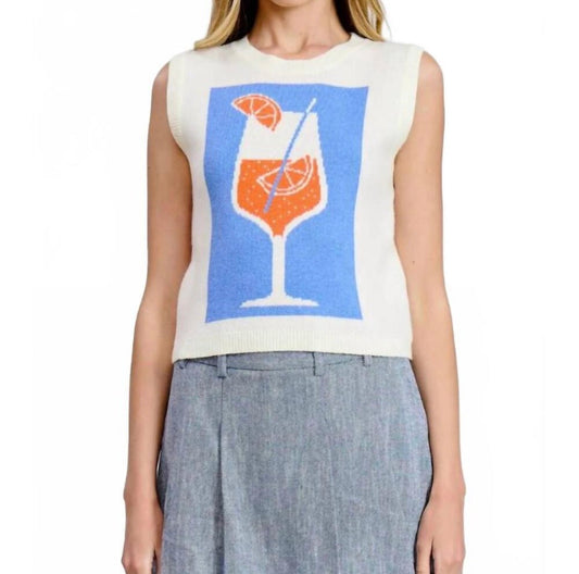 Summer spritz sweater vest top-Flat White