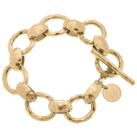 Canvas Style - Mae Hammered Chain Link Bracelet in Worn Gold
