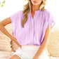 Henley Neckline Button Down Short Sleeve Top