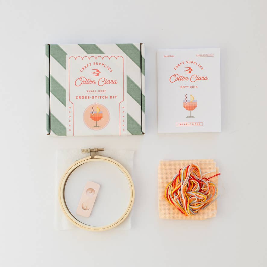 Cotton Clara Craft Kits & Supplies - Aperol Cocktail Beginner Counted Cross Stitch Kit