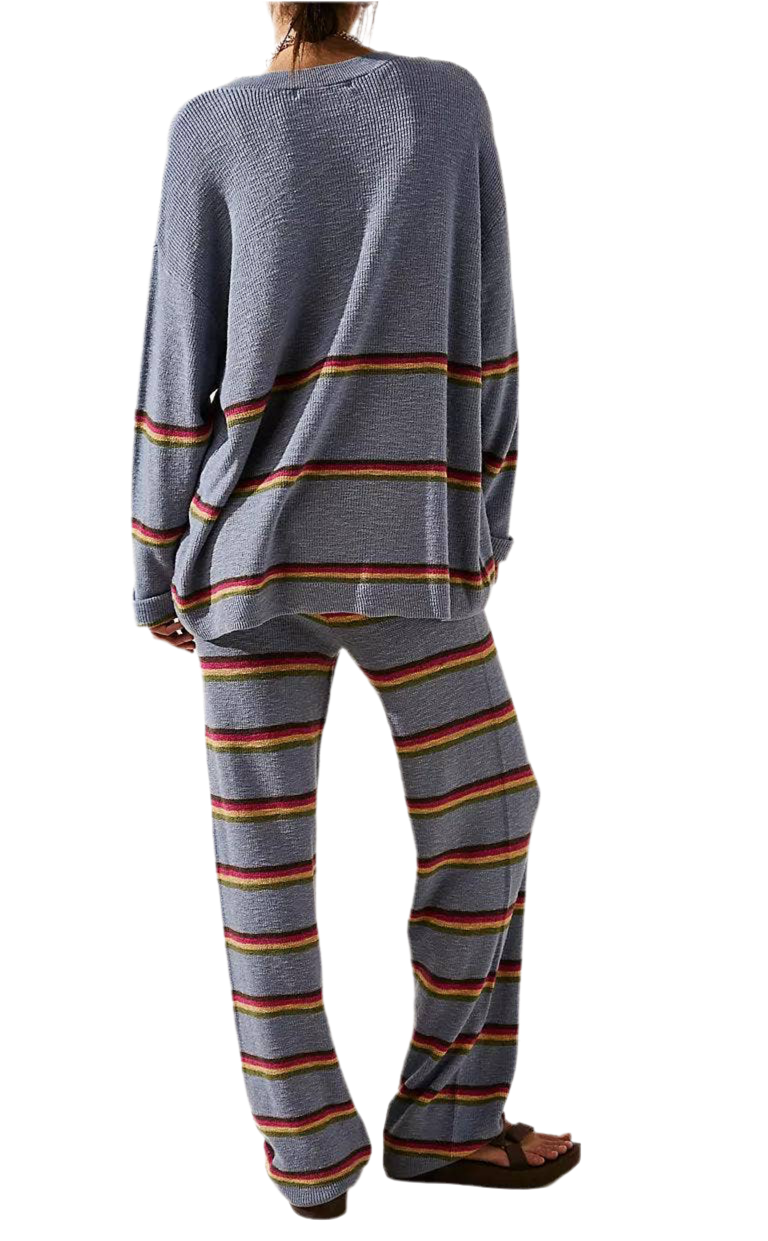 Long-sleeved striped trousers two-piece set