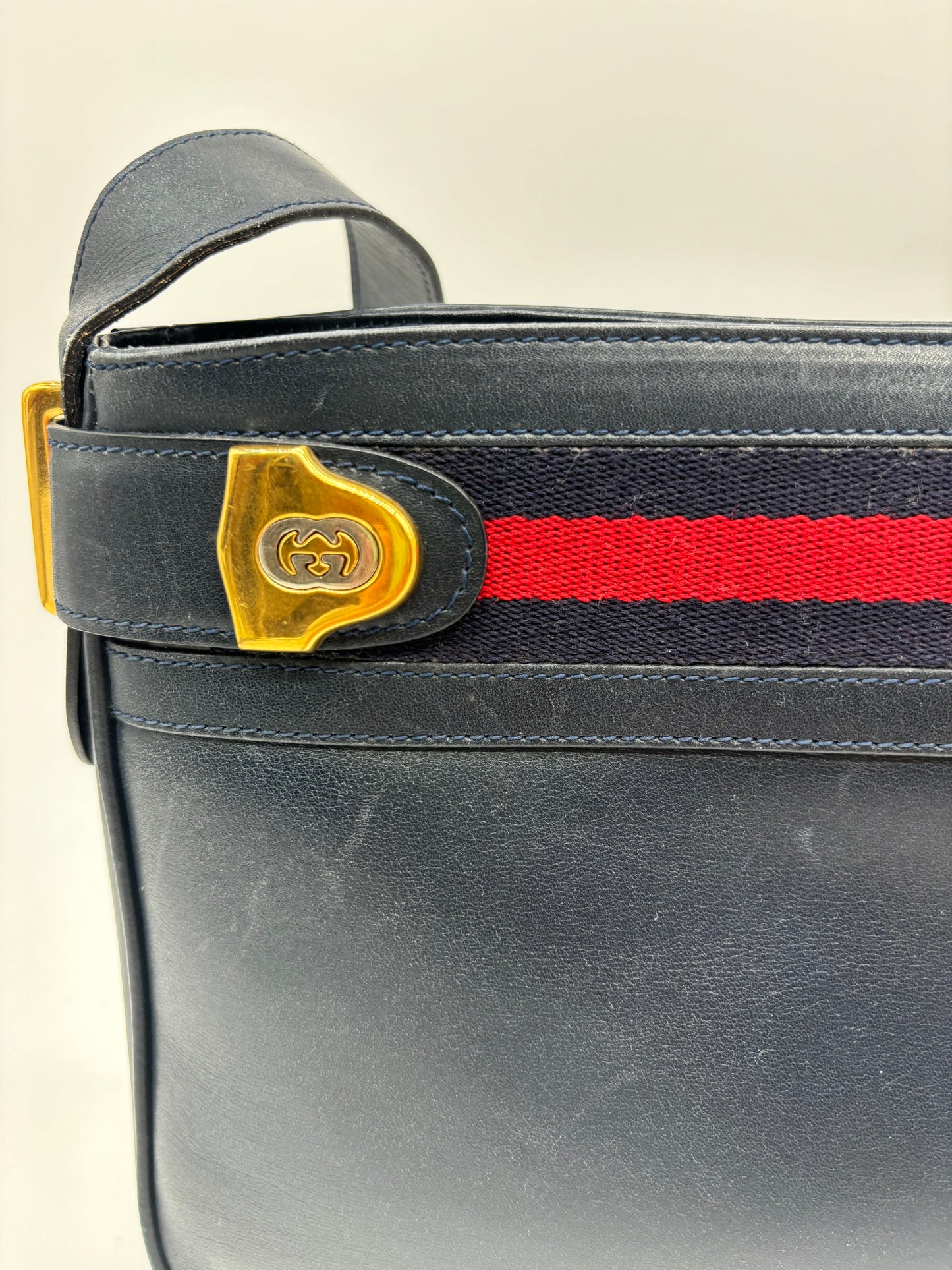 Gucci Leather Vintage Sherry Web Line Leather Crossbody Shoulder Bag, 1980.