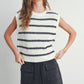 Crew Neck Striped Knit Tank Top