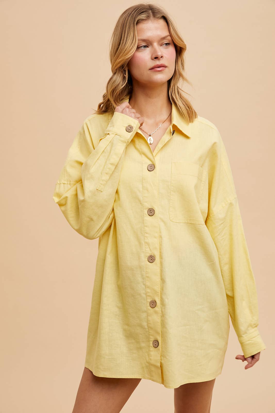 LINEN BLEND BUTTON DOWN