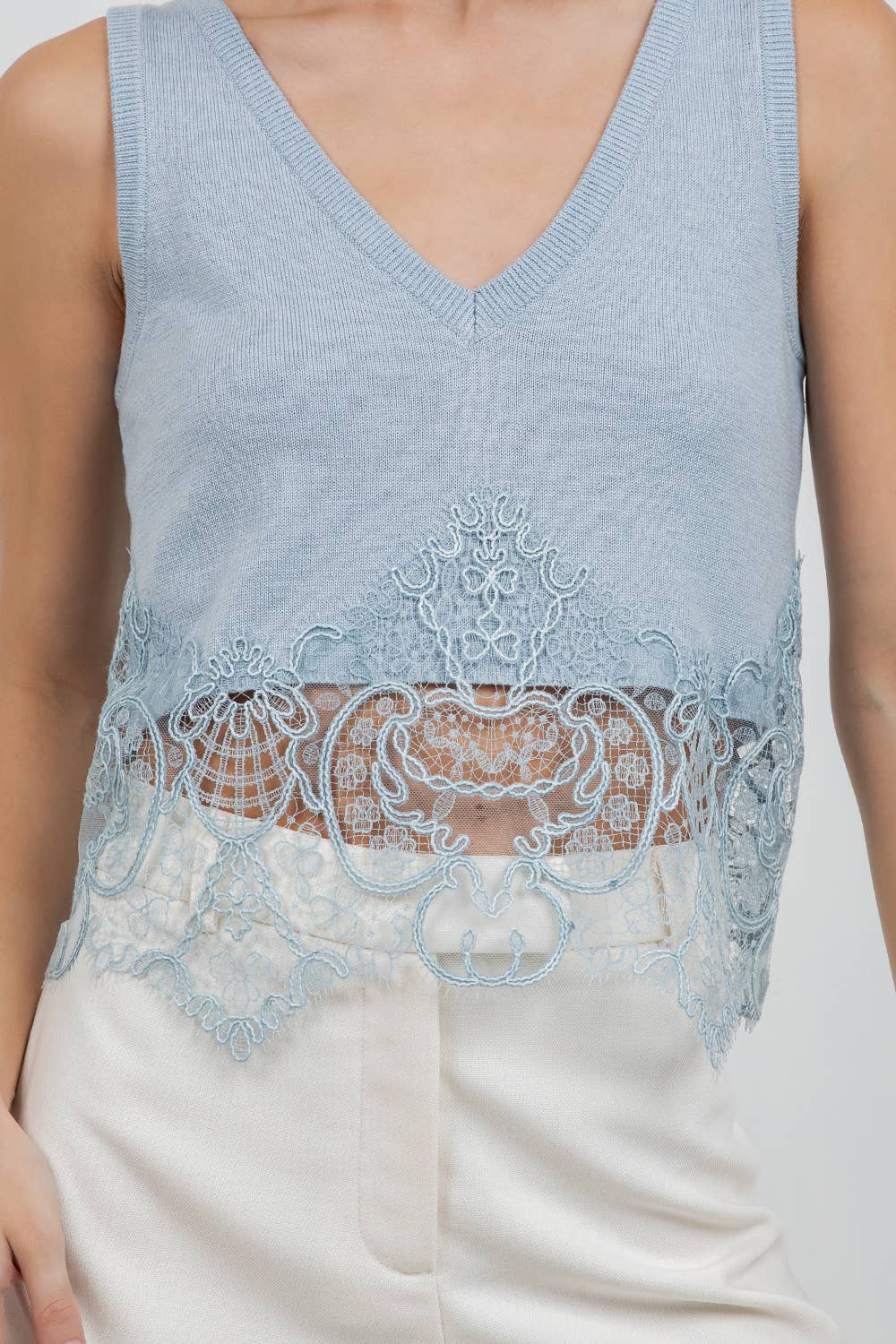 Whiteroom+Cactus - KNITTED SWEATER WITH LACE EDGE DETAILING - CREAM / XS