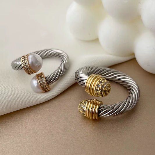Twisted Cable Statement Ring – Pearl or Pavé Finish