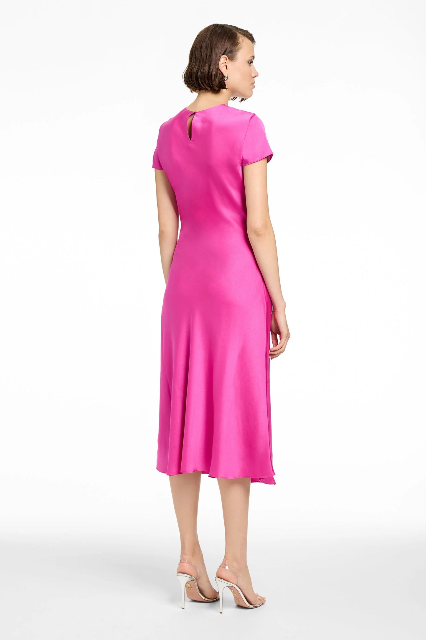 Luciana Short Sleeve Bias Silky Satin Slip Dress