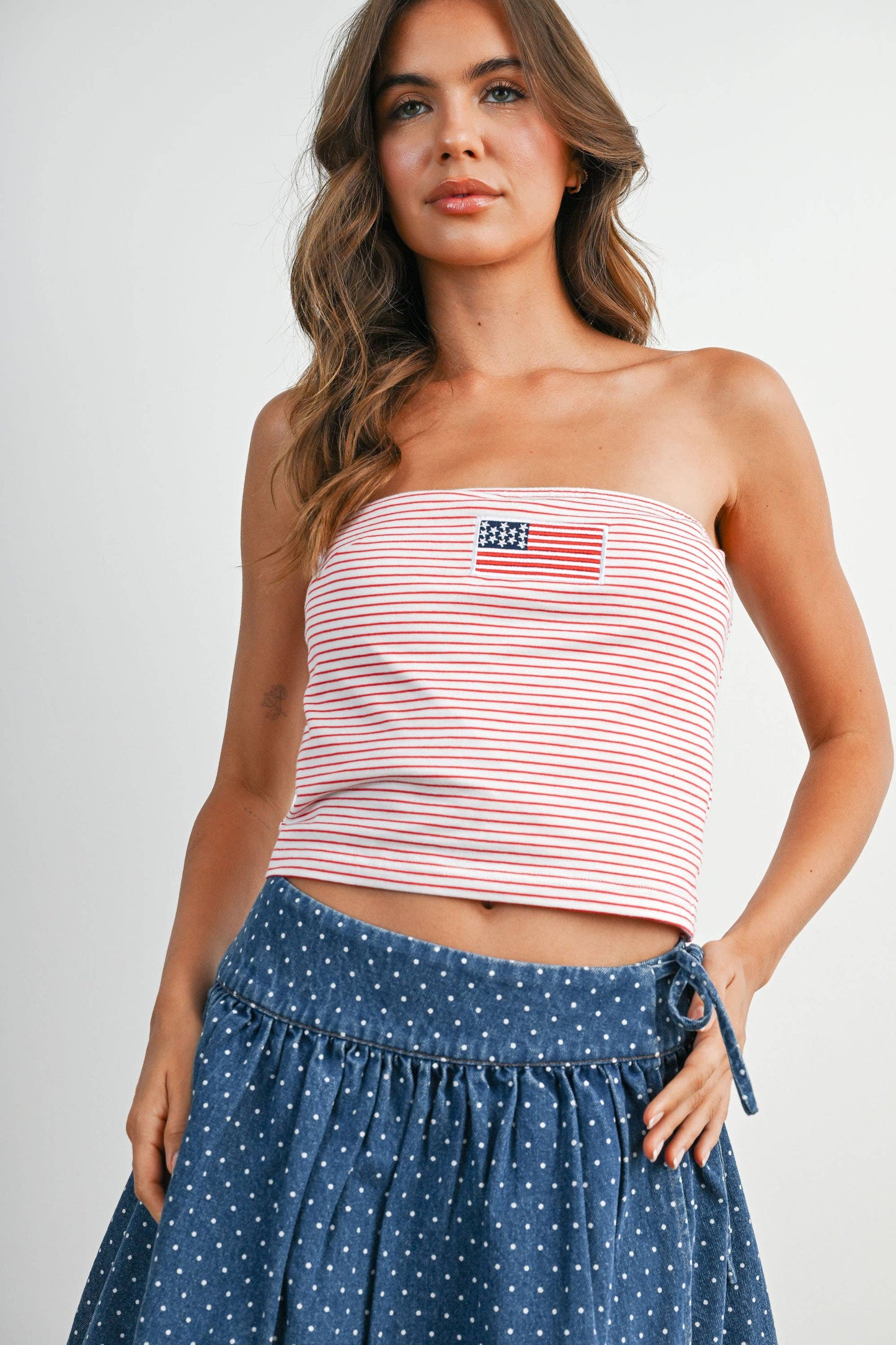 BUTTERMELON - Stars and Stripes Tube Top - BMT7755 - IVORY / BLUE / S