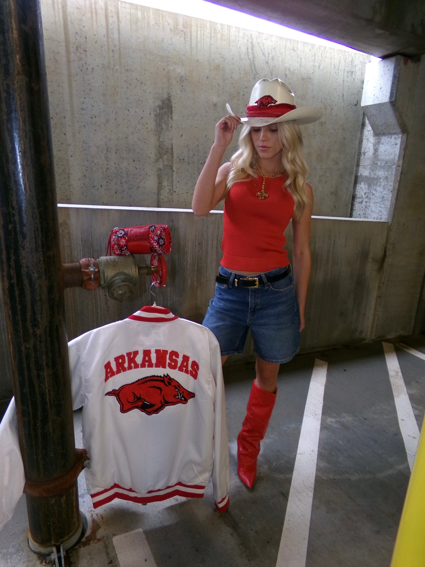Varsity Collection - Arkansas Razorbacks Satin Bomber