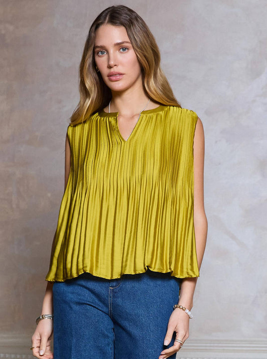 Current Air - Pleated Sleeveless Cropped Top - Amber Haze / XS
