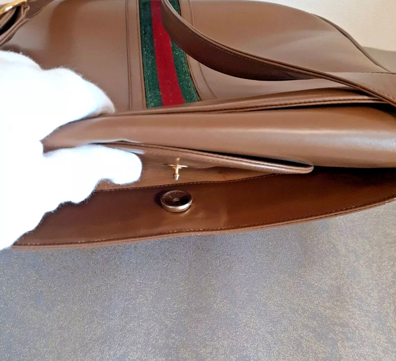 GUCCI 80s Vintage Shoulder Bag Sherry Line Leather Brown Pre-Owned